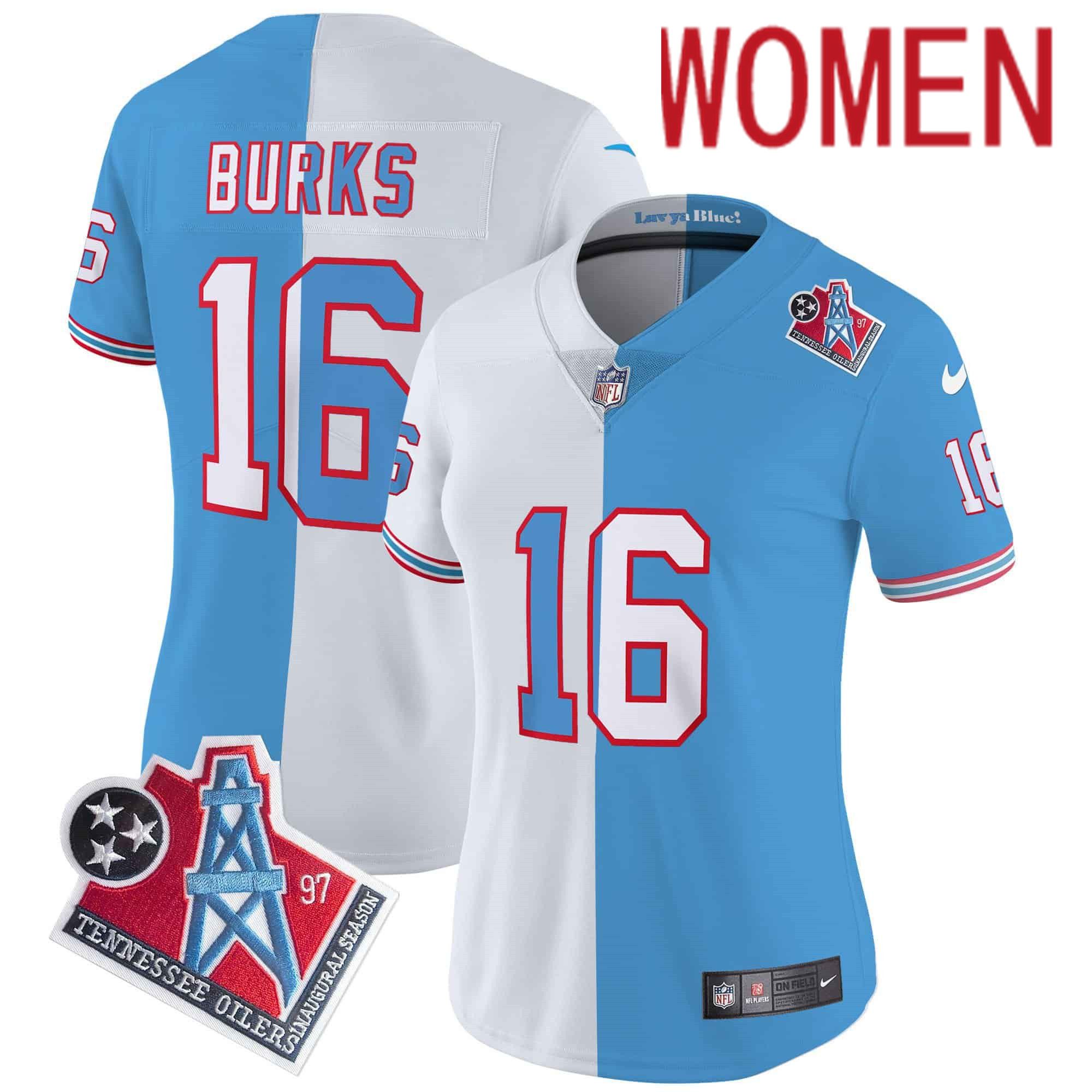 Women Tennessee Titans #16 Burks Light Blue with white 1997 Throwback 2024 Nike Limited Vapor NFL Jersey